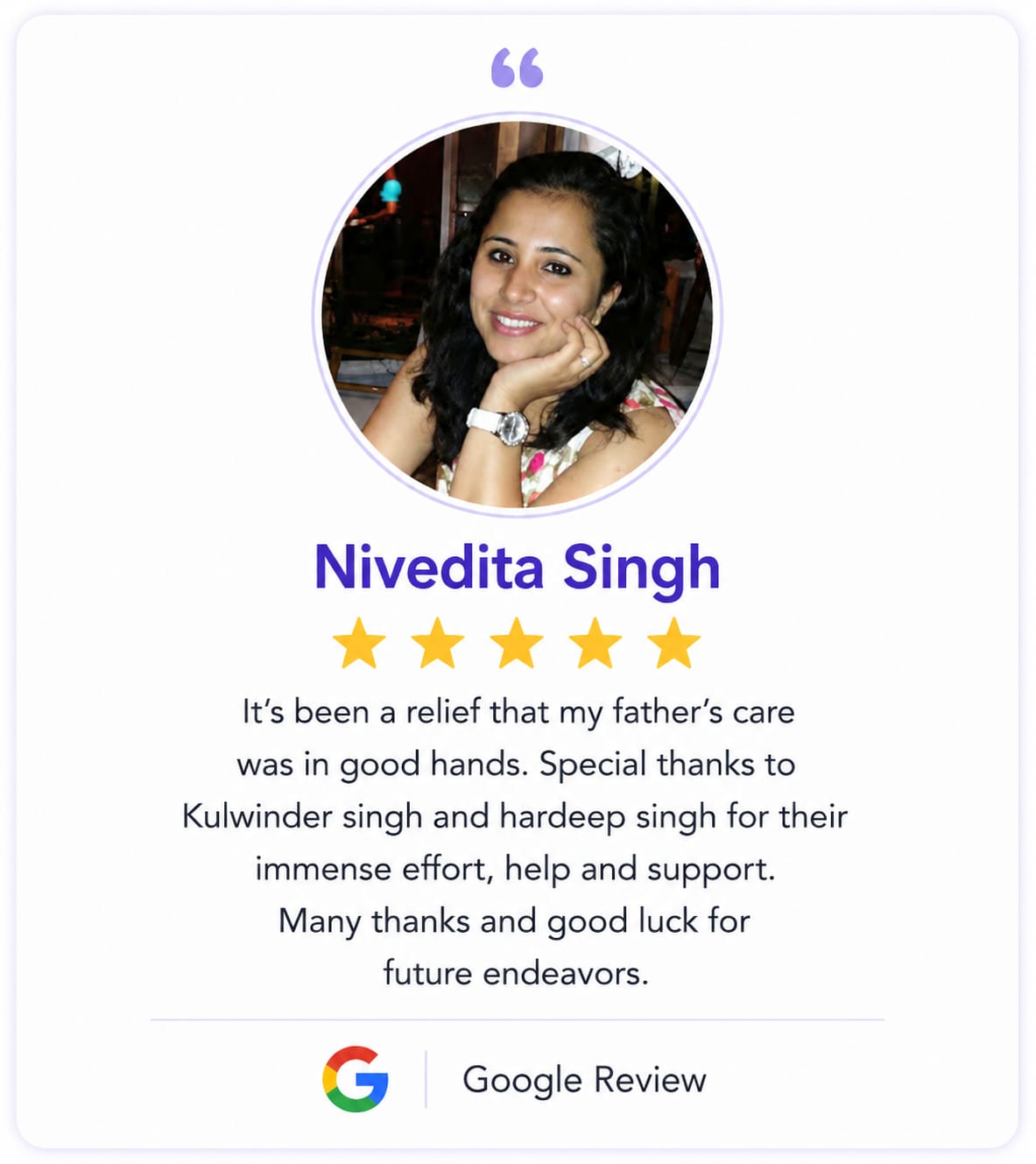 Google Review by Nivedita singh for SK Health Care at Home